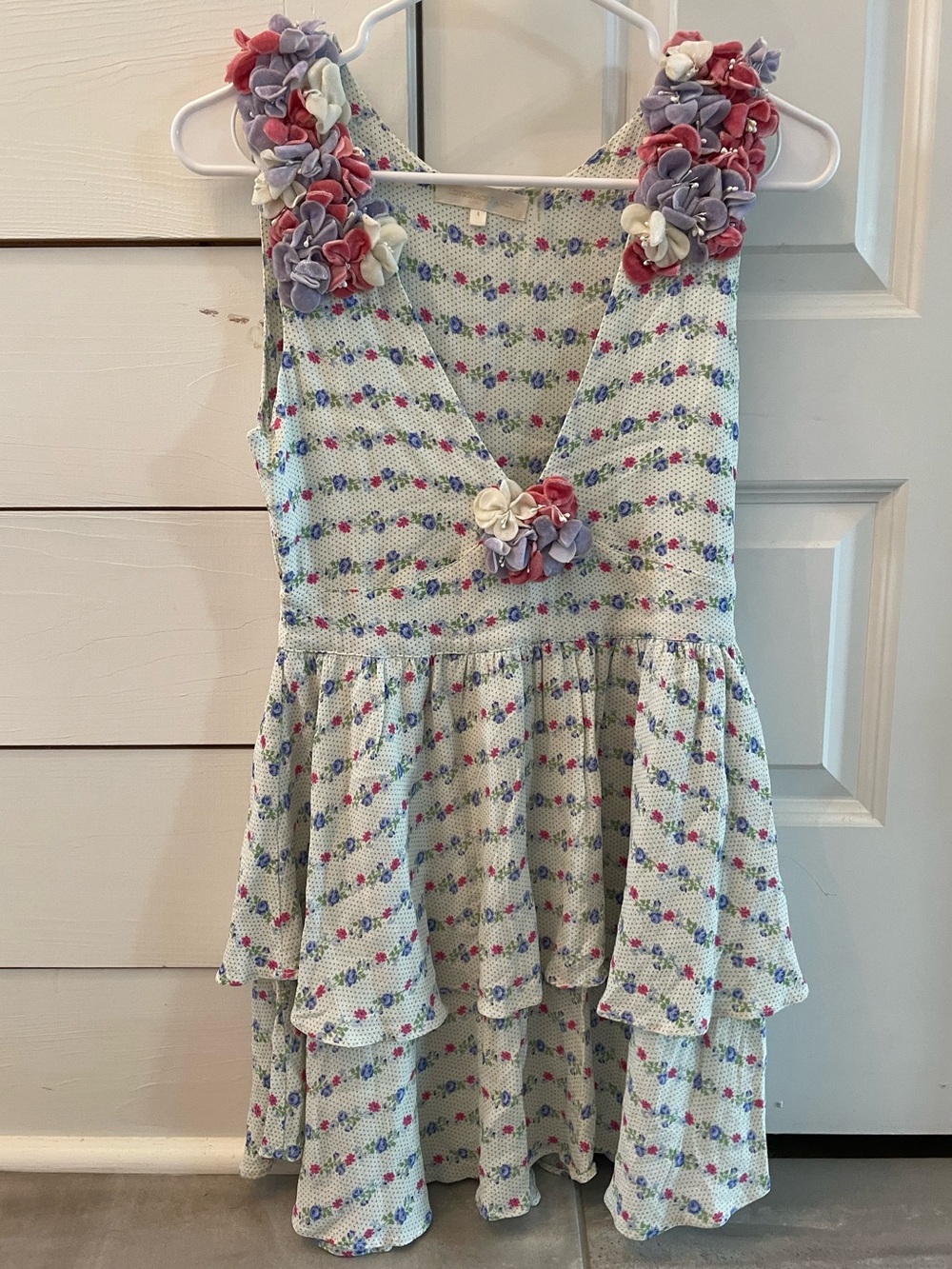 LoveShackFancy Shayna Mini Floral Tiered Dress Lilac Crema Size 4